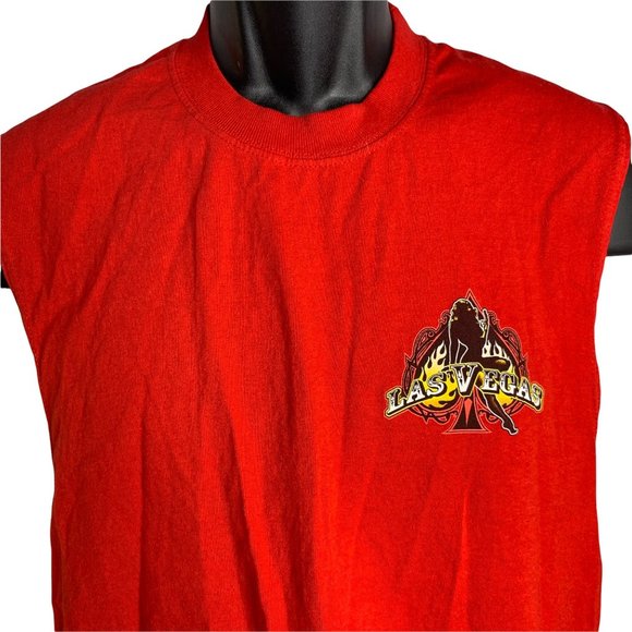 Las Vegas Pin Up Motorcycle Muscle Shirt S Red Crewneck Sleeveless Graphic - Picture 3 of 4